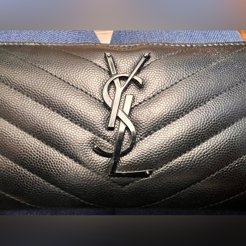 🎄Authentic YSL Large blacked out zipper wallet🎄